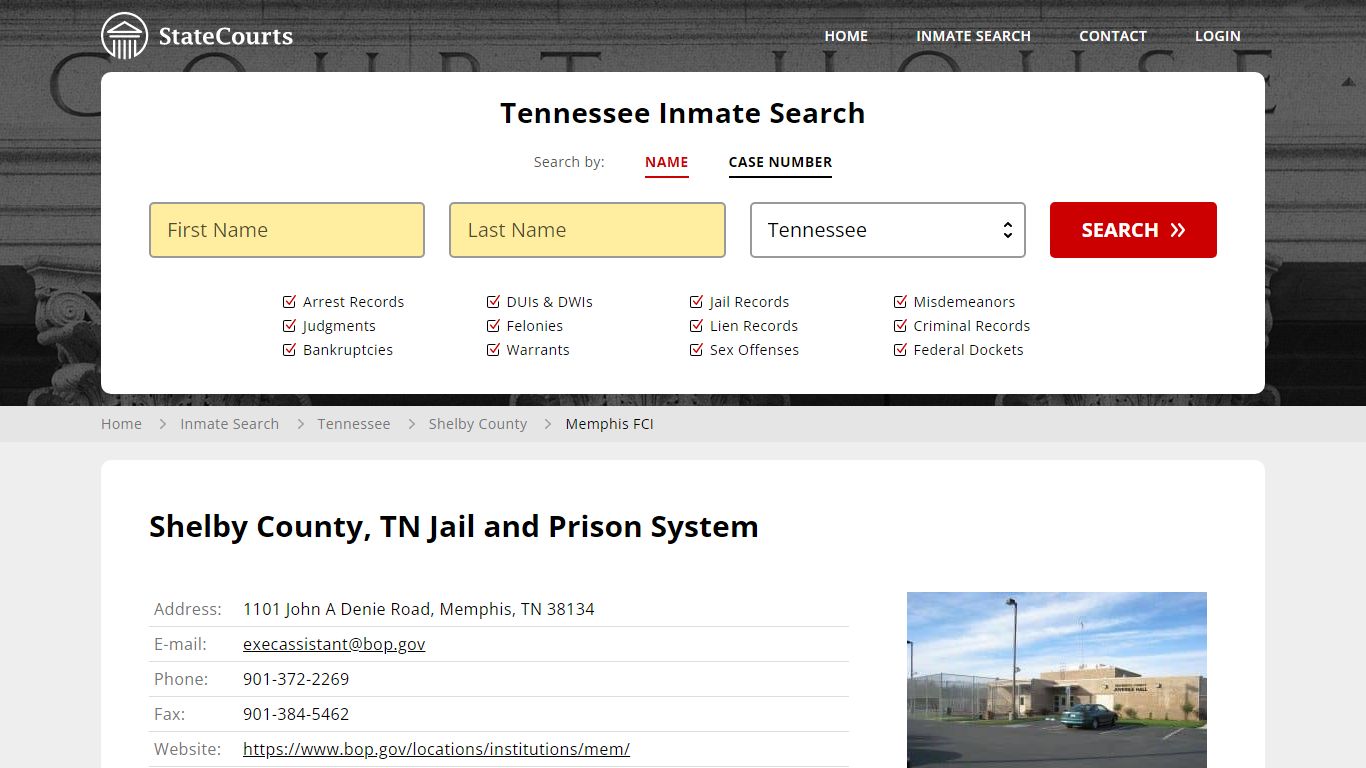 Memphis FCI Inmate Records Search, Tennessee - StateCourts