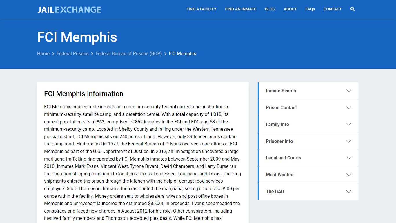 Federal Inmate Search - FCI Memphis - Jail Exchange